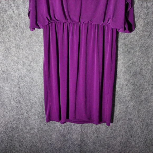 Coldwater Creek Dress Women 10 Purple Flutter Sleeve Keyhole Slinky Stretch - Picture 7 of 9